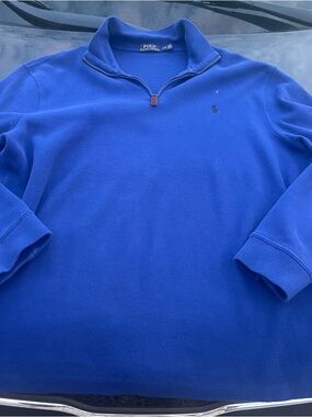 Polo by Ralph Lauren Men’s Royal Blue Quarter-Zip V-Neck Cotton Sweater Size L